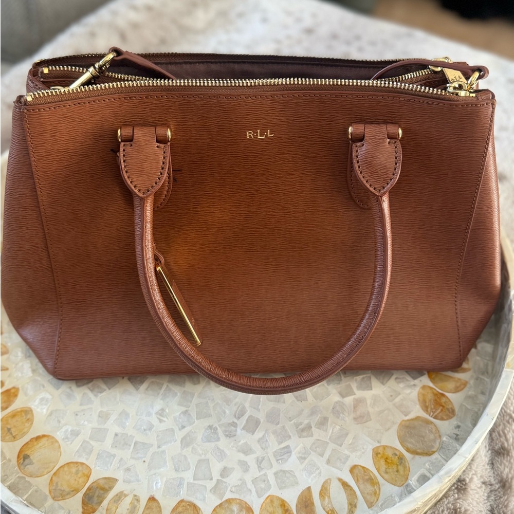 Lauren Ralph Lauren Brown Leather Satchel Structured Design